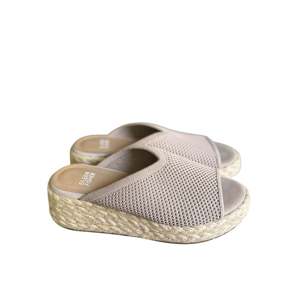 Eileen Fisher Tali Recycled Stretch Knit Espadrille Wedge Taupe Sandals Sz 6.5